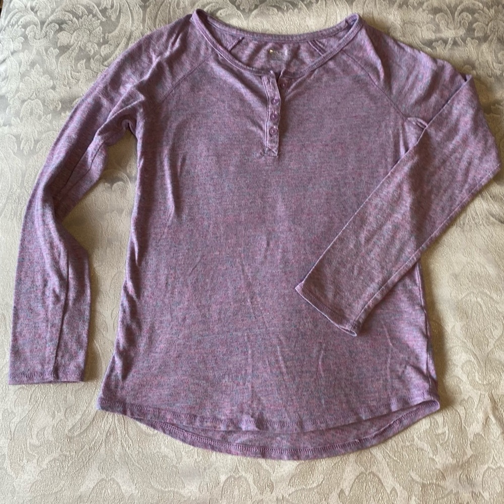 Cherokee Purple Heather Long Sleeve Henley Top